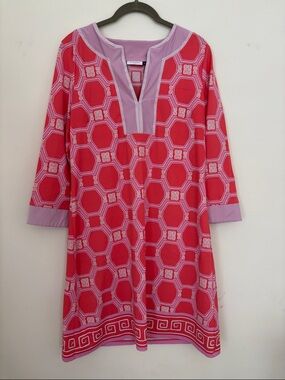 Cabana Life Red & Lilac Geometric V-Neck Mini Dress